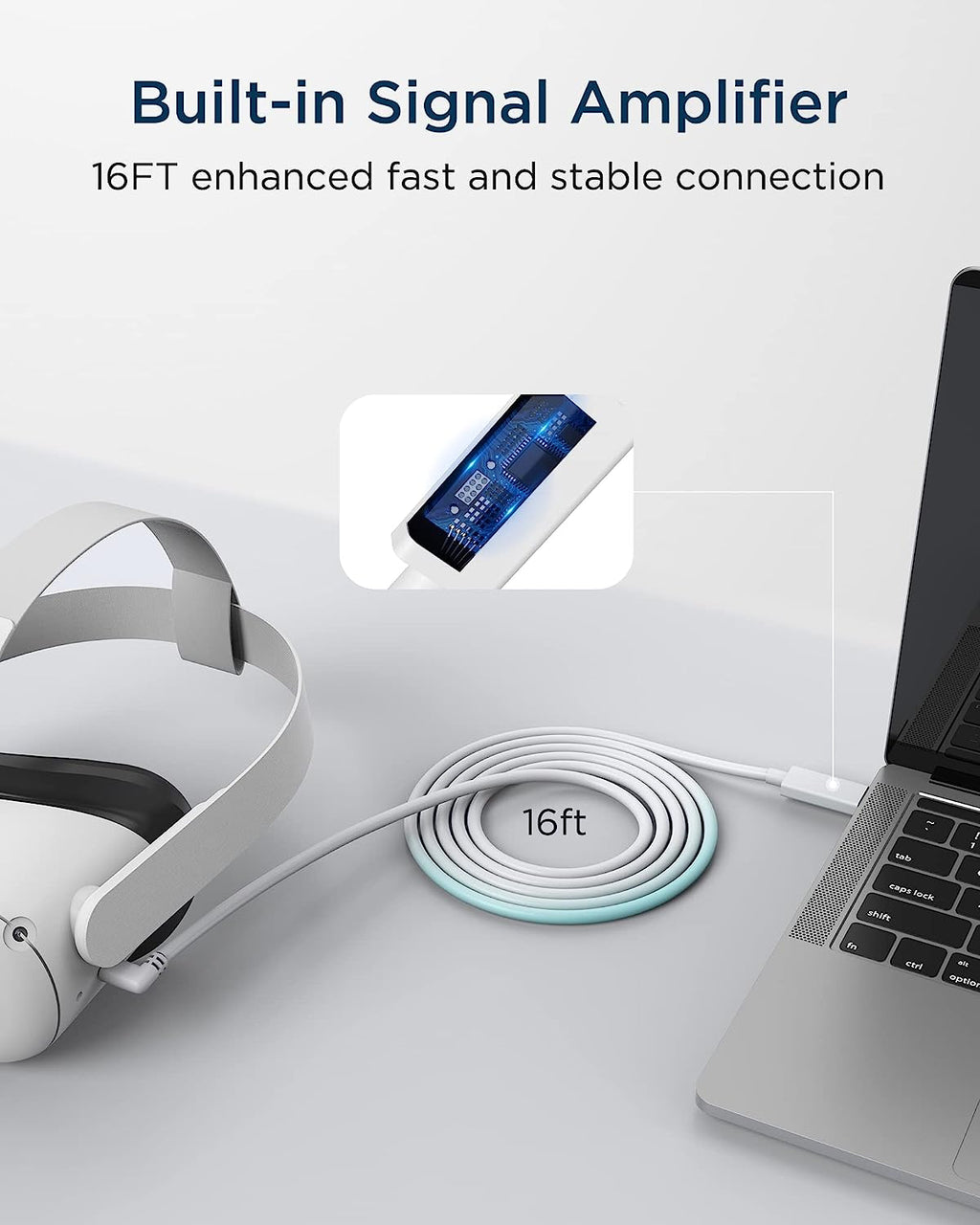 Kiwi Design Oculus Link Cable for Meta, HTC Vive, Pico, White