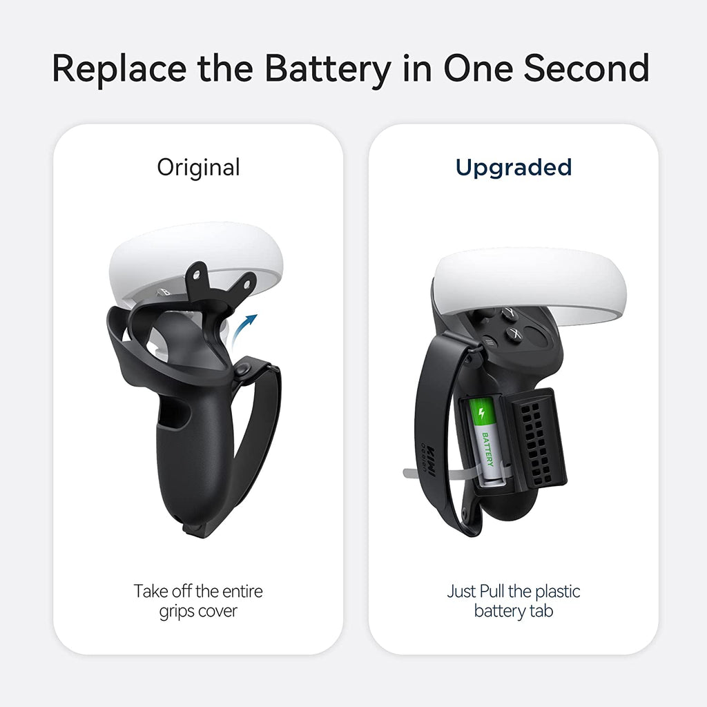 Kiwi Design Knuckle Grips Cover with Battery Opening Compatible with Quest 2 Black