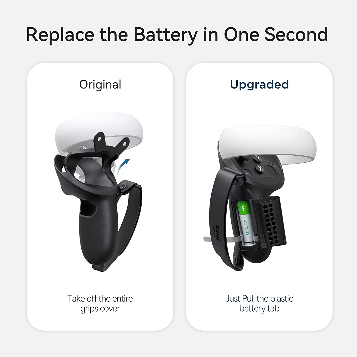 Kiwi Design Knuckle Grips Cover with Battery Opening Compatible with Quest 2 Black