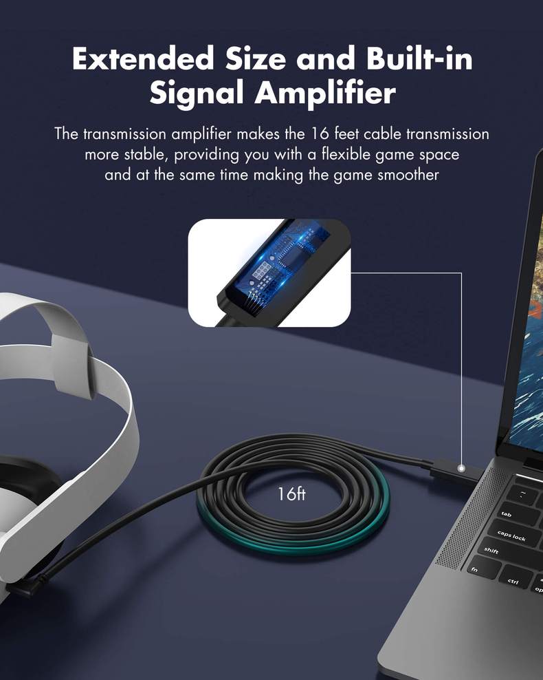 Kiwi Design Oculus Link Cable for Meta, HTC Vive, Pico, Black