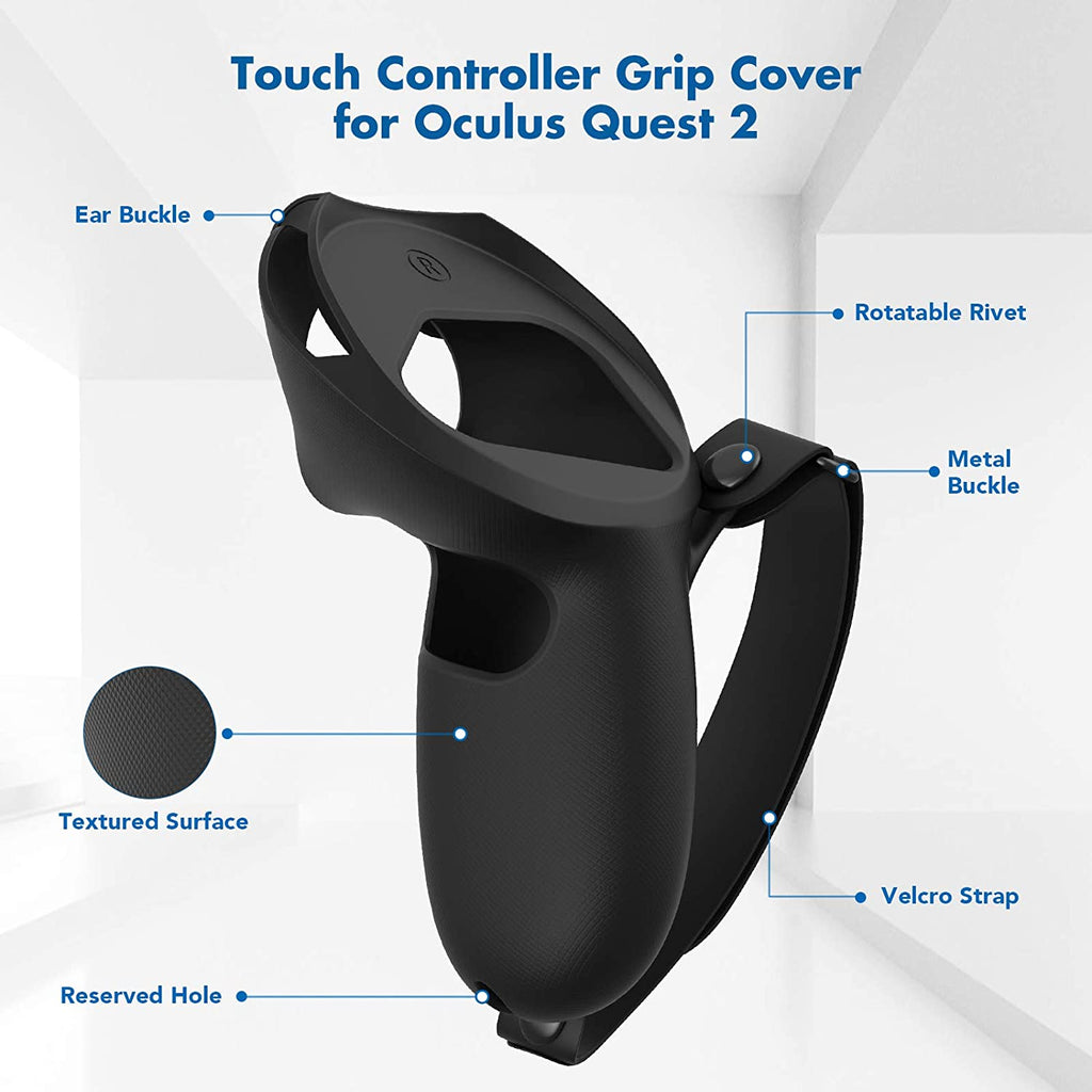 Kiwi Design Knuckle Grips Cover Compatible with Quest 2 Accessories Black