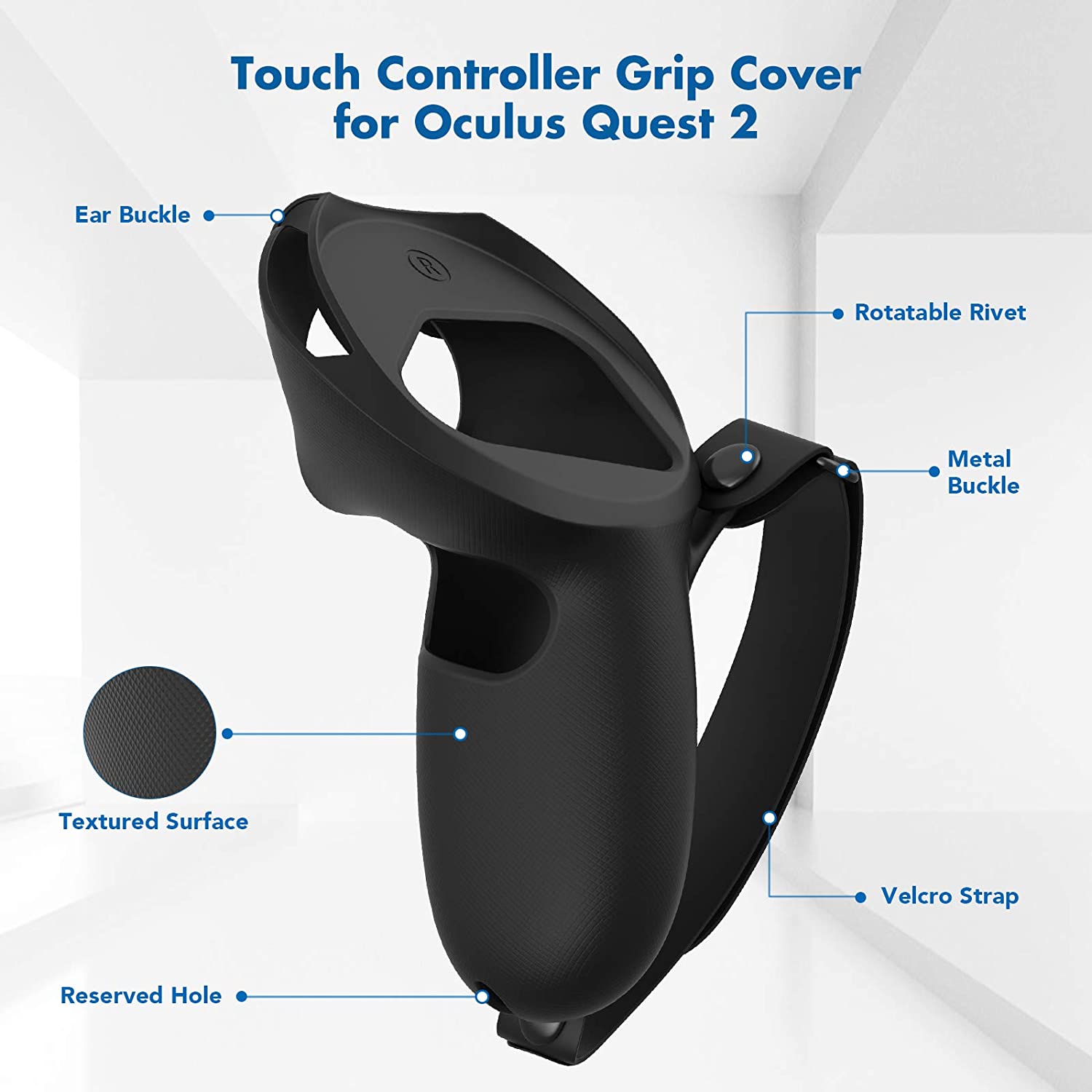 Kiwi Design Knuckle Grips Cover Compatible with Quest 2 Accessories Black