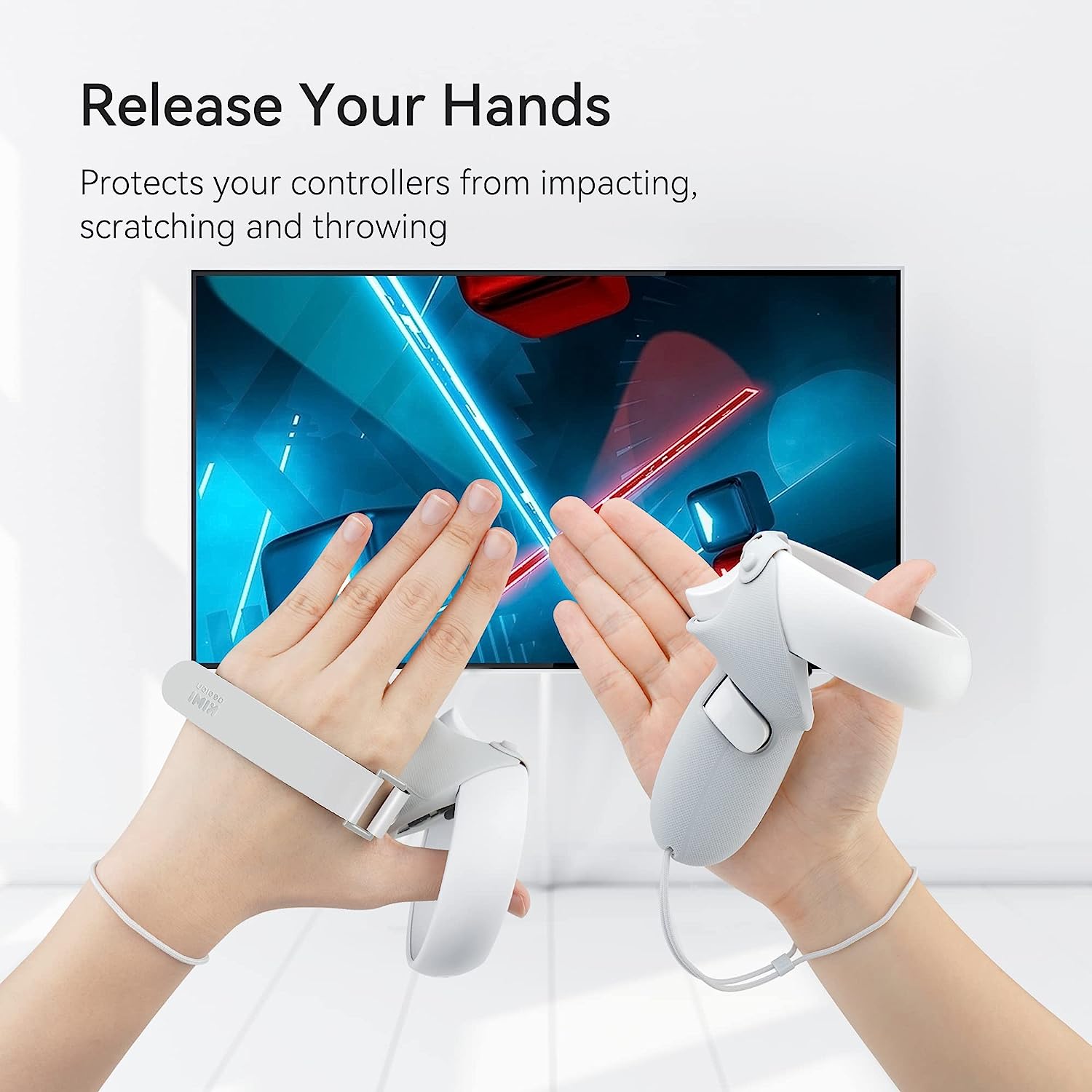 Kiwi Design Knuckle Grips Cover with Battery Opening Compatible with Quest 2 White