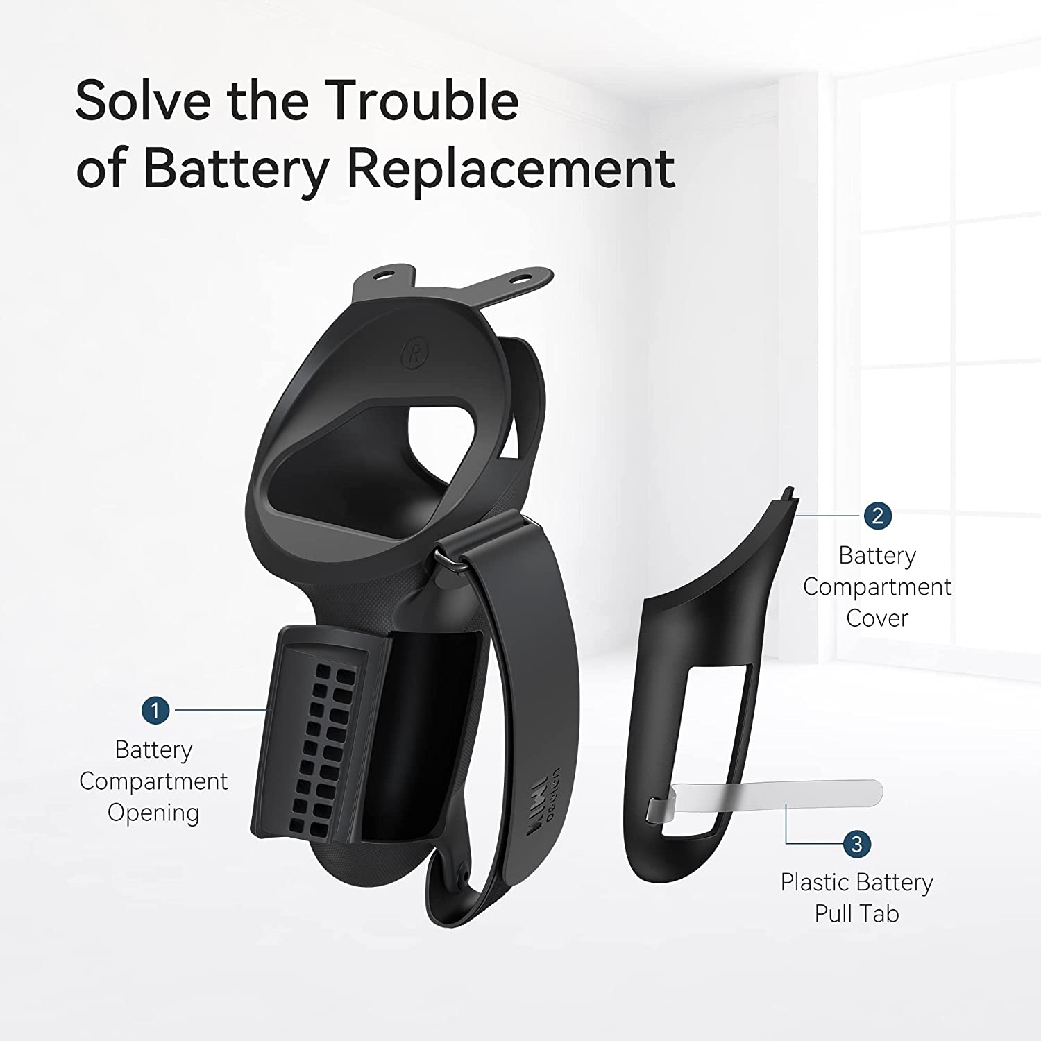 Kiwi Design Knuckle Grips Cover with Battery Opening Compatible with Quest 2 Black