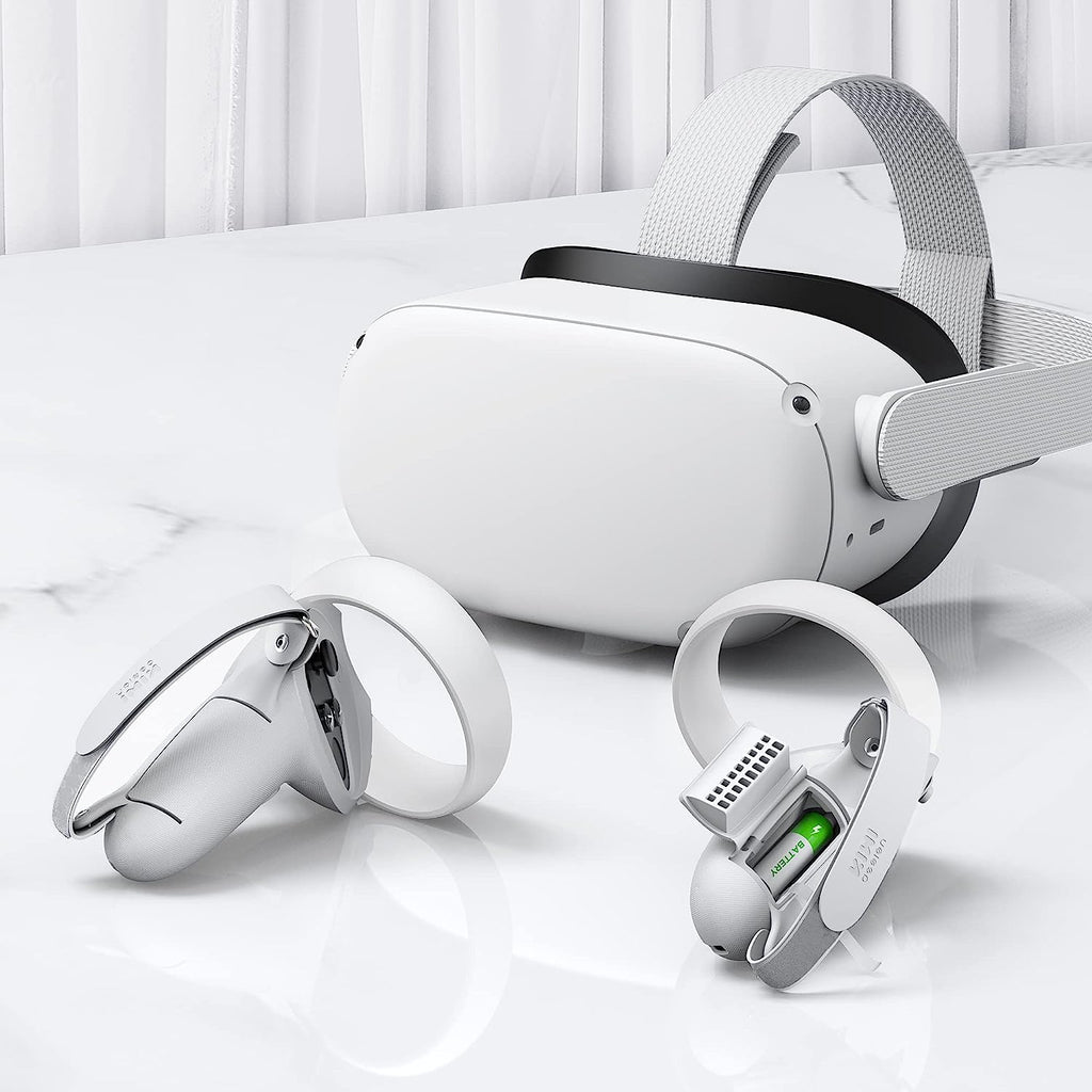 Kiwi Design Knuckle Grips Cover with Battery Opening Compatible with Quest 2 White