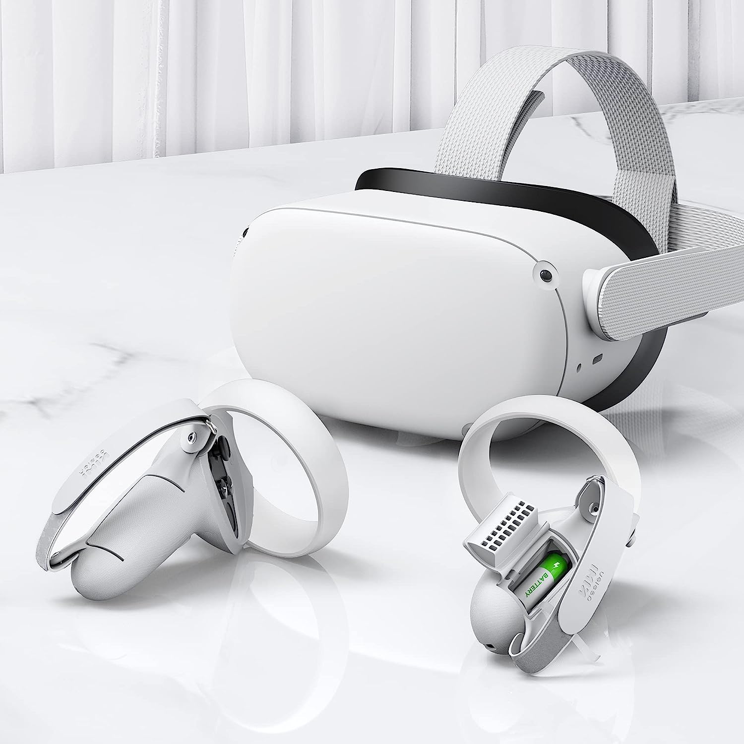 Kiwi Design Knuckle Grips Cover with Battery Opening Compatible with Quest 2 White