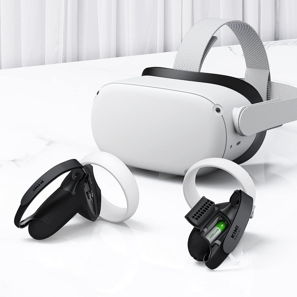 Kiwi Design Knuckle Grips Cover with Battery Opening Compatible with Quest 2 Black