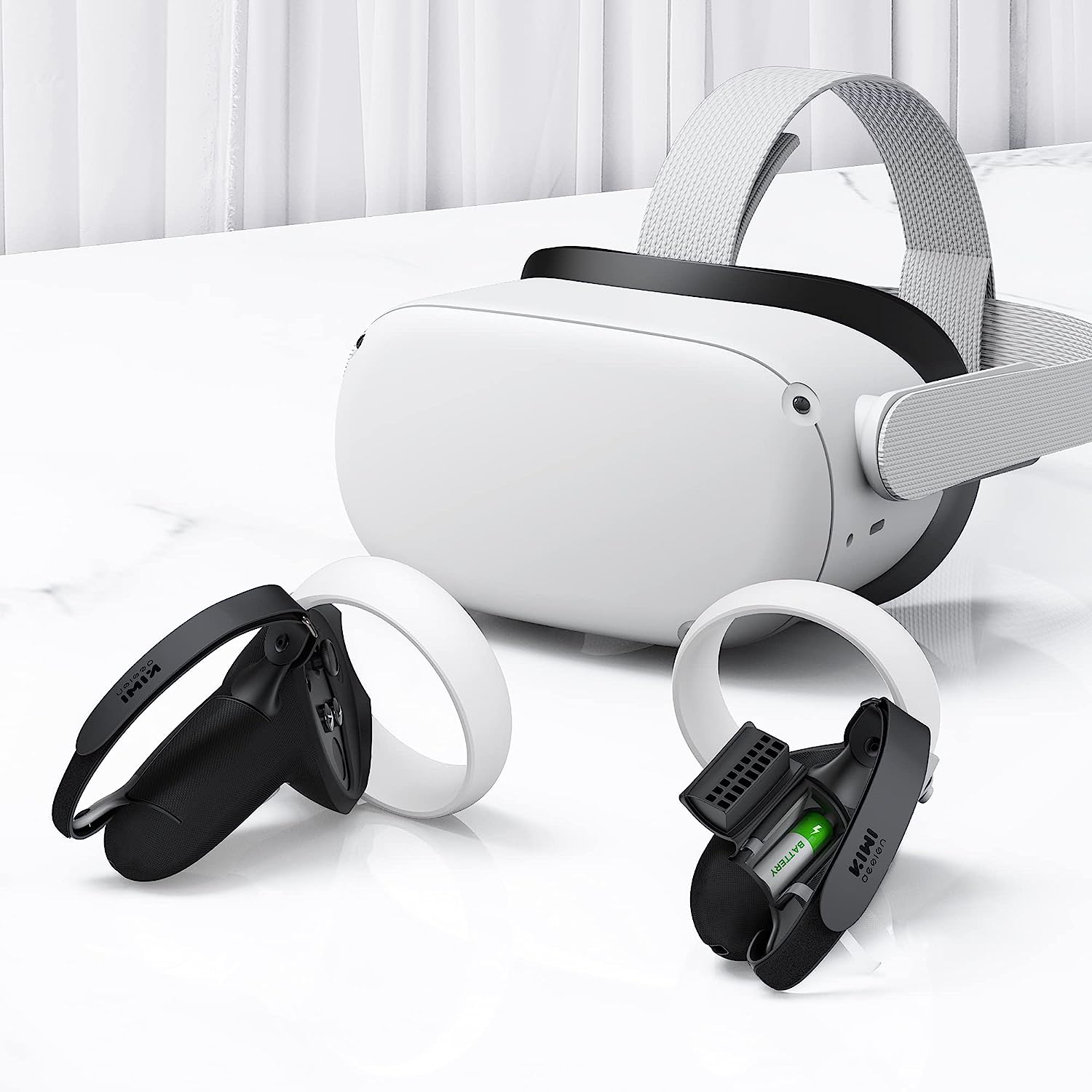 Kiwi Design Knuckle Grips Cover with Battery Opening Compatible with Quest 2 Black