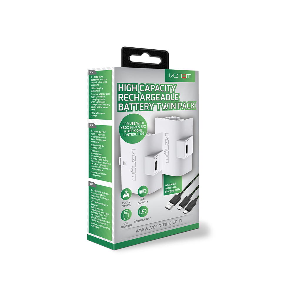 Venom High Capacity 1100mAh Rechargeable Battery Twin Pack - White (Xbox X/S)