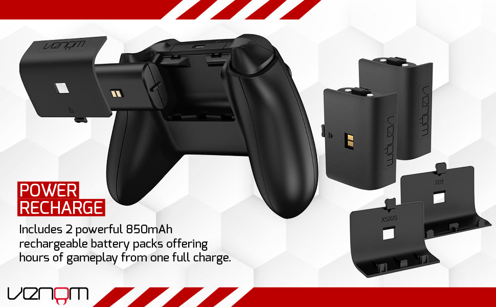 Venom Twin Charging Dock with 2 x Rechargeable Battery Packs - Black (Xbox)