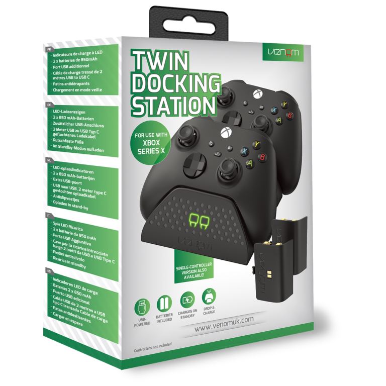 Venom Twin Charging Dock with 2 x Rechargeable Battery Packs - Black (Xbox)
