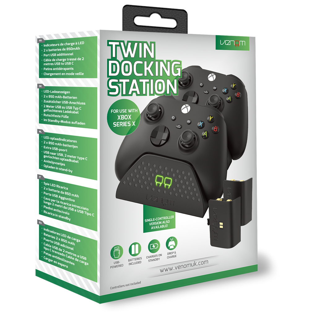 Venom Twin Charging Dock with 2 x Rechargeable Battery Packs - Black (Xbox)
