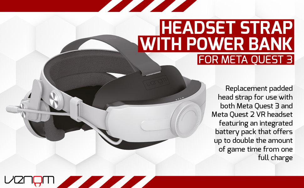 Venom Power Strap for Meta Quest 3 and 2 - Headstrap with Integrated Power Bank