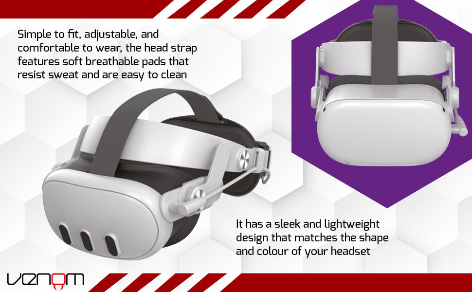 Venom Power Strap for Meta Quest 3 and 2 - Headstrap with Integrated Power Bank