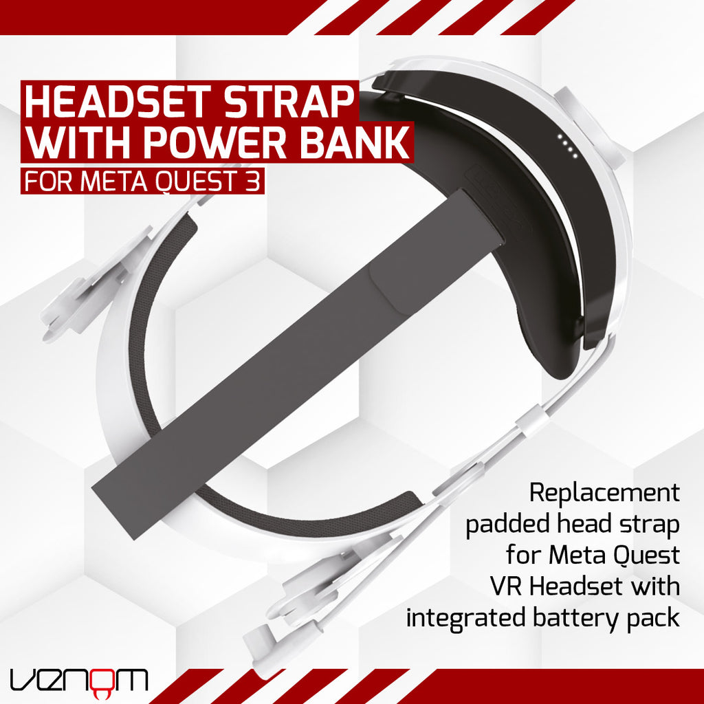 Venom Power Strap for Meta Quest 3 and 2 - Headstrap with Integrated Power Bank