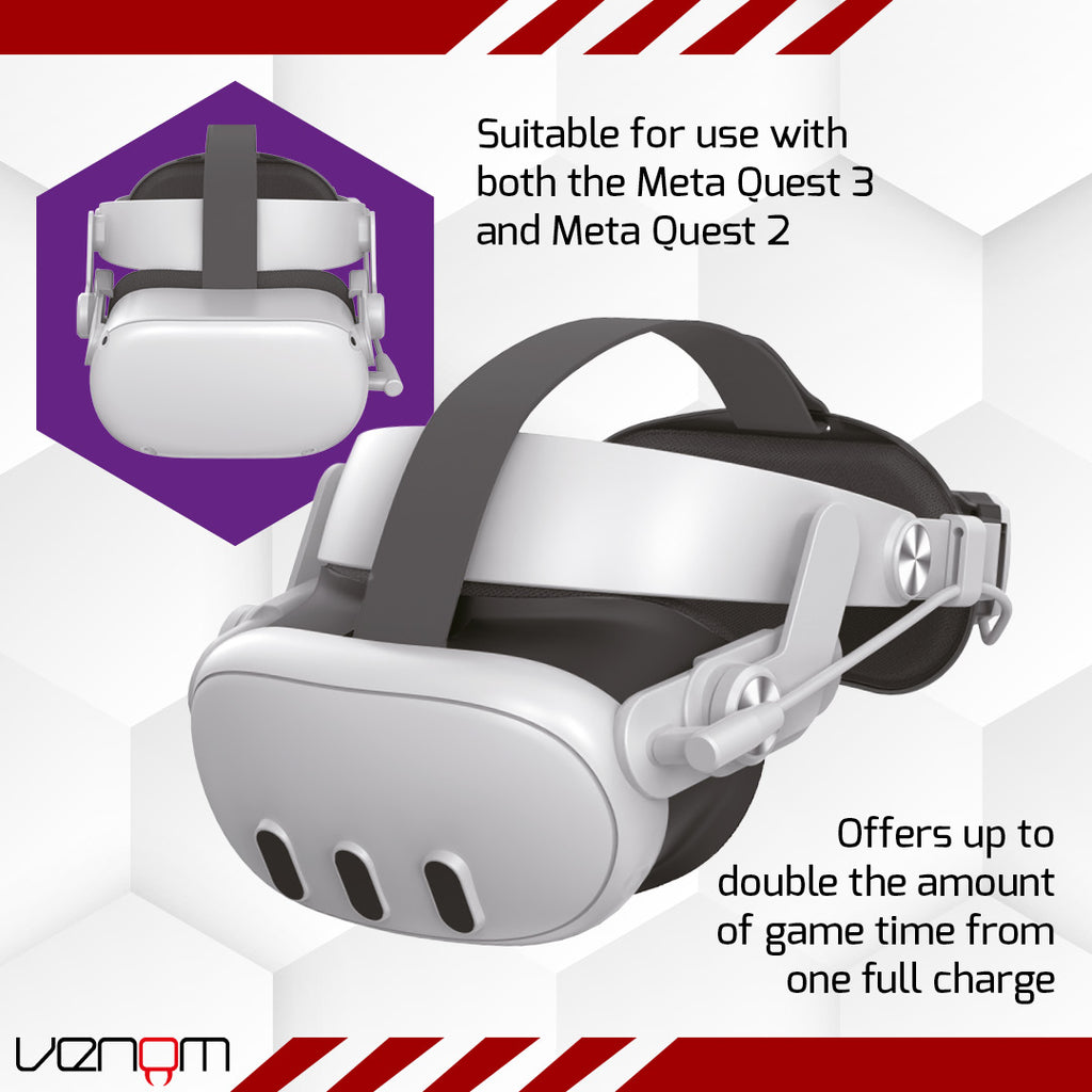 Venom Power Strap for Meta Quest 3 and 2 - Headstrap with Integrated Power Bank