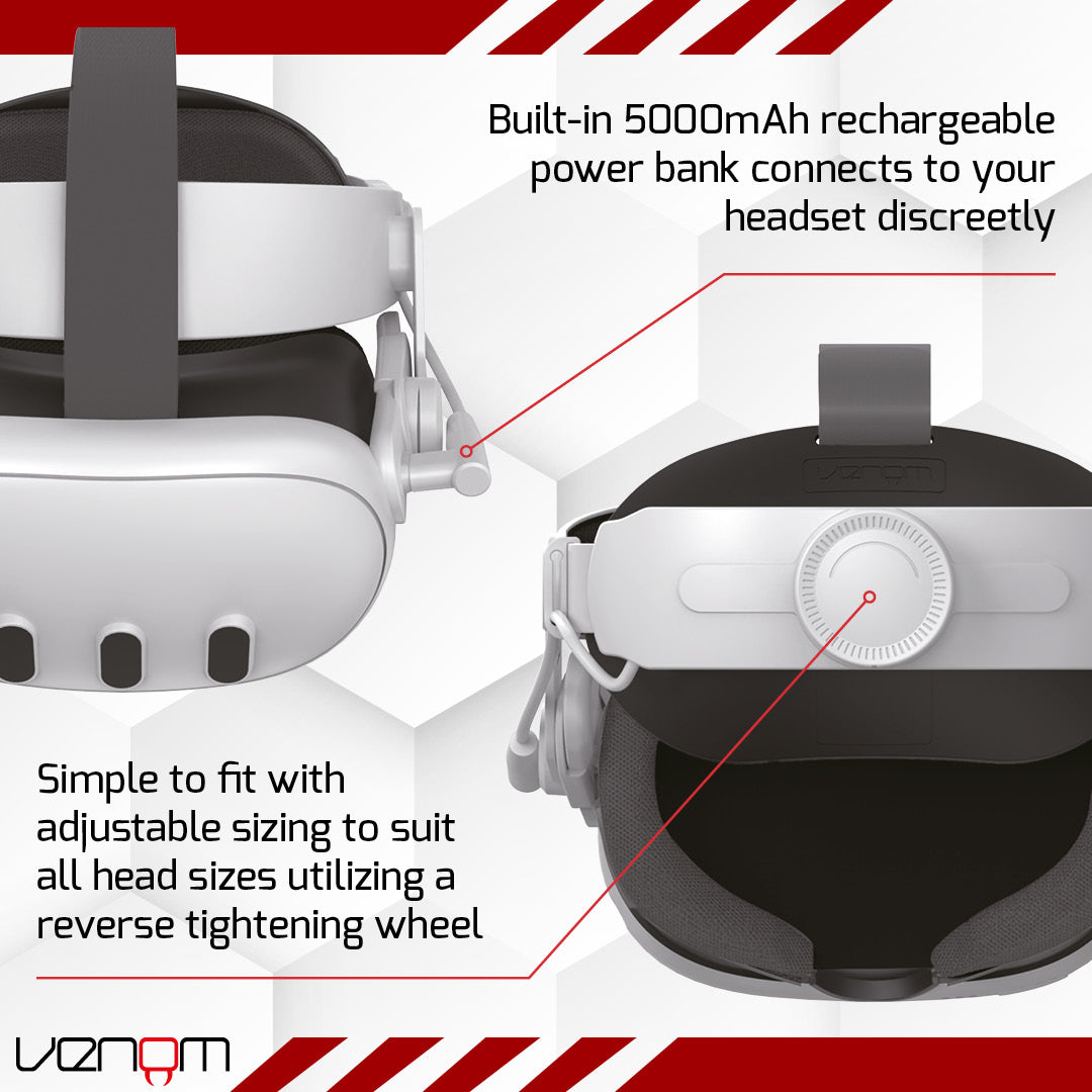 Venom Power Strap for Meta Quest 3 and 2 - Headstrap with Integrated Power Bank