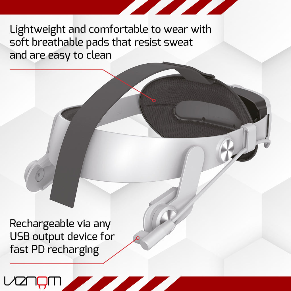 Venom Power Strap for Meta Quest 3 and 2 - Headstrap with Integrated Power Bank
